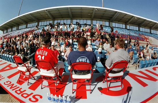 Cincinnati Reds Ken Griffey Jr. in dugout during game against the Florida  Marlins, at Pro Player Stadium, in Miami, Florida, on June 2, 2004. The  Reds won 3-1 over the Marlins. (UPI