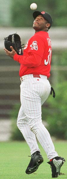 Cincinnati Reds Ken Griffey Jr. in dugout during game against the Florida  Marlins, at Pro Player Stadium, in Miami, Florida, on June 2, 2004. The  Reds won 3-1 over the Marlins. (UPI